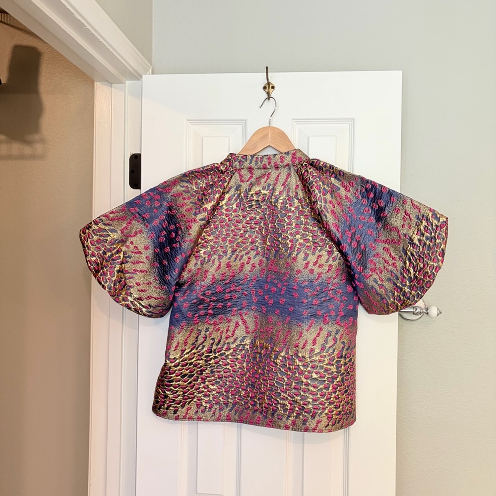 THML Metallic Pink Gold Animal-Print Puff-Sleeve Top - Picture 8 of 8